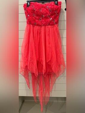 Speechless Juniors Coral Floral Rosette & Sequin Hi Low Party Dress Sz 7